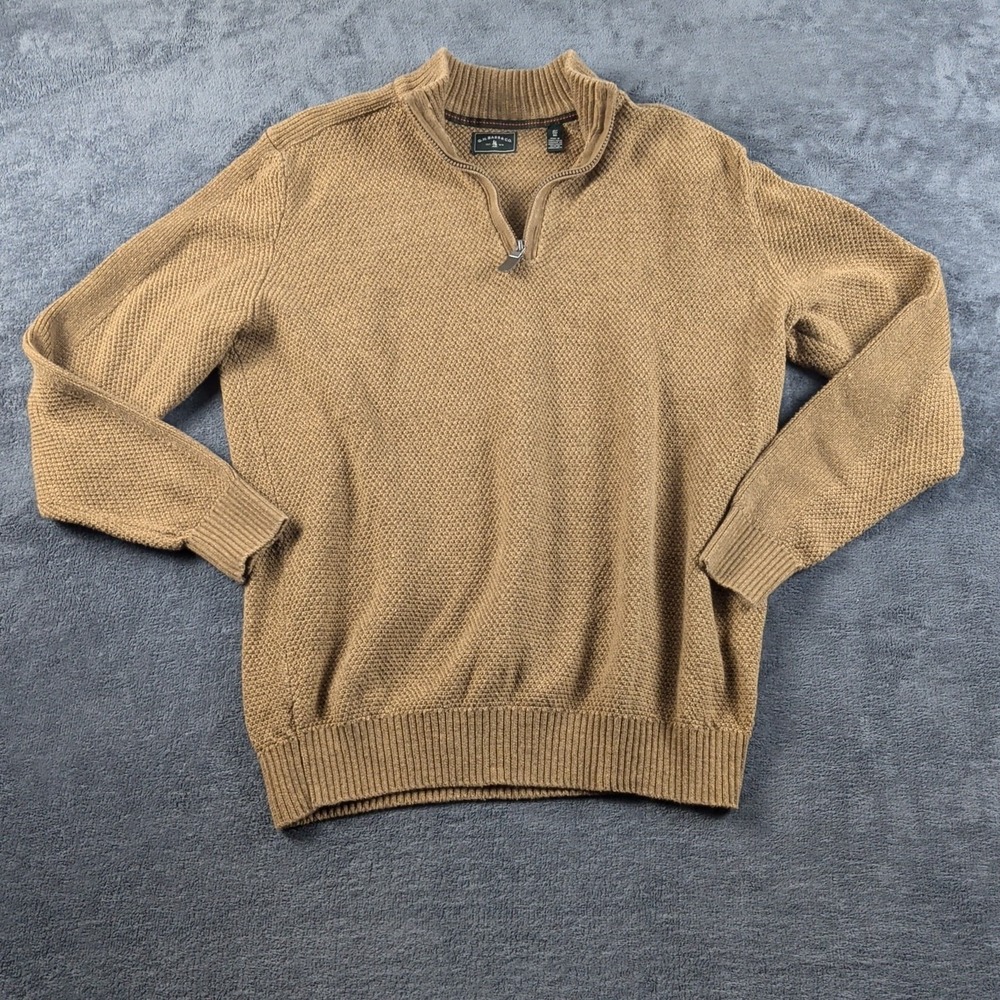 Men's Vintage Brown Collared 1/4 Zip Sweater Pullover Size XL